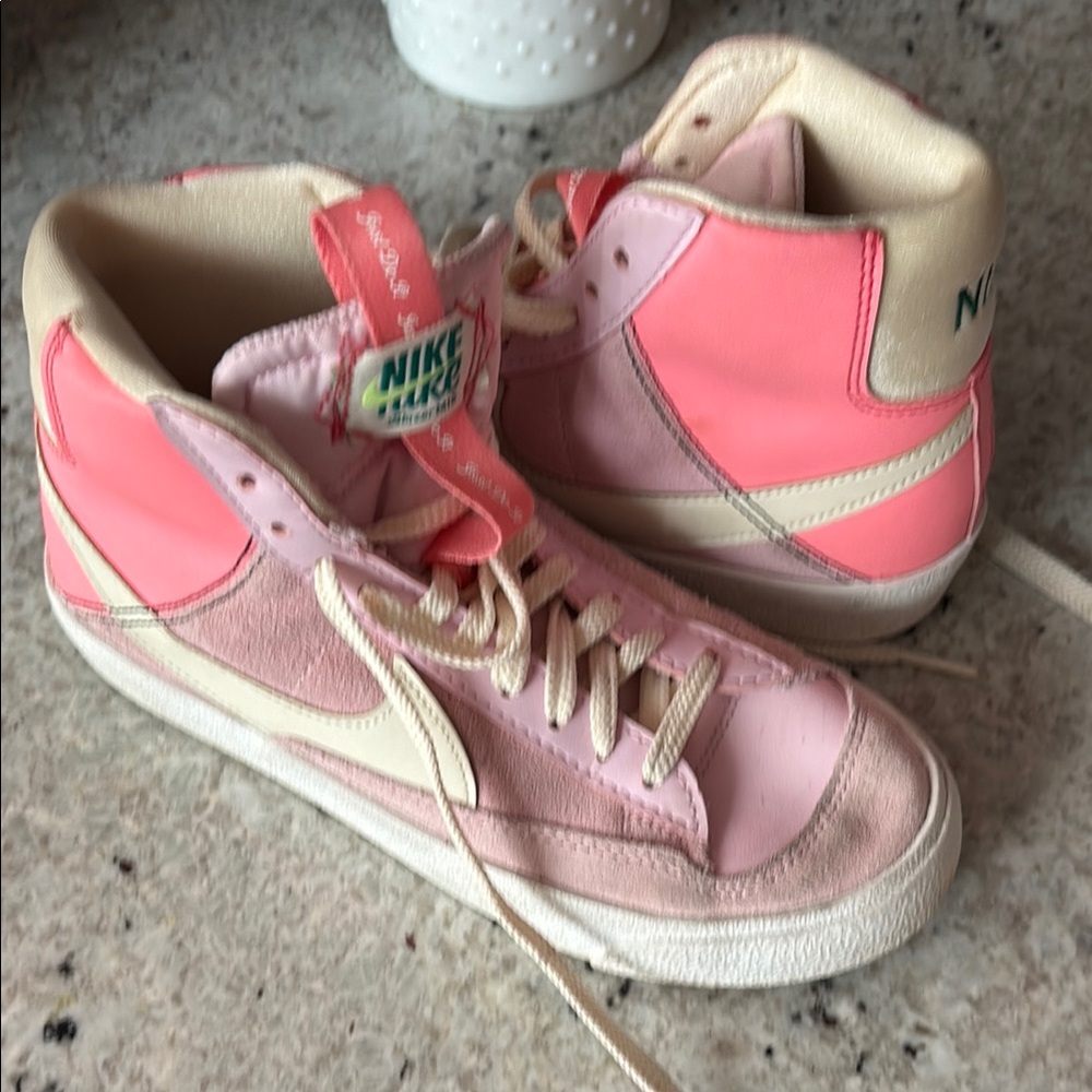 Nike Pink and Cream High-Top Sneakers